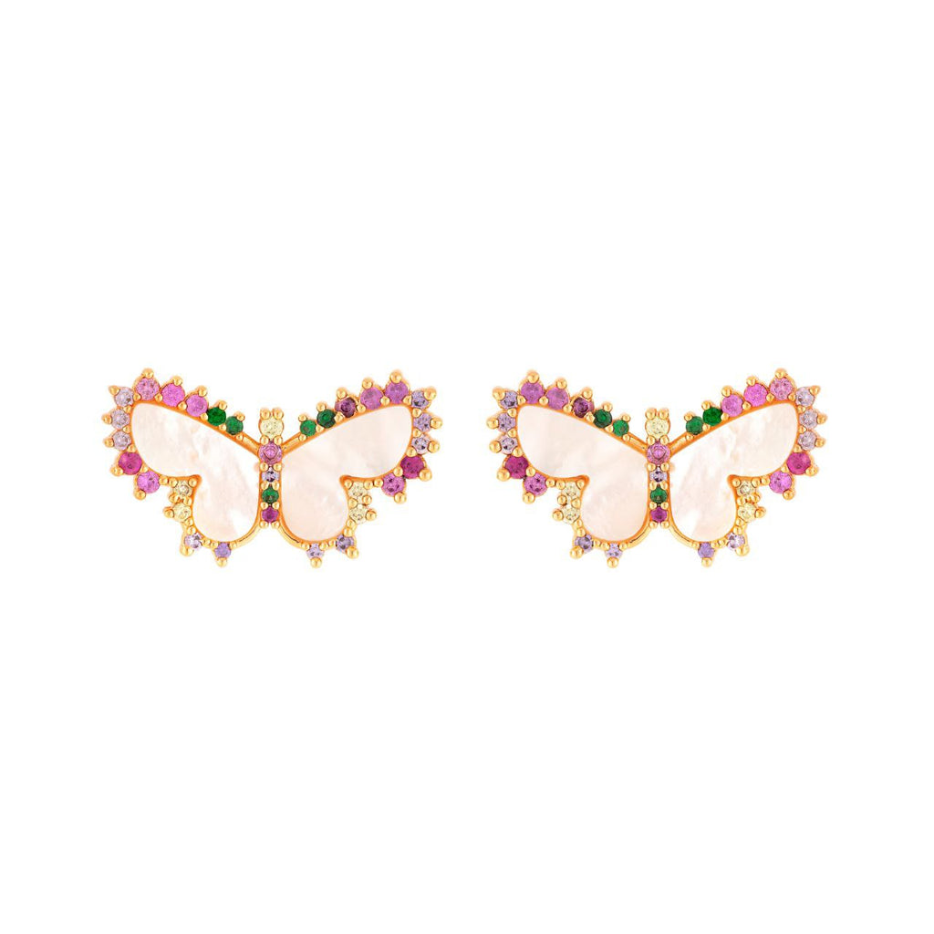 18K Gold Plated Mother Of Pearl & Rainbow Stone Butterfly Earring