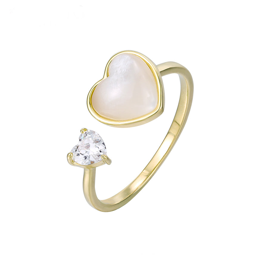 14K Gold Plated Mother Of Pearl Heart Ring