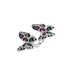 Rhodium Plated Double Butterfly Ring