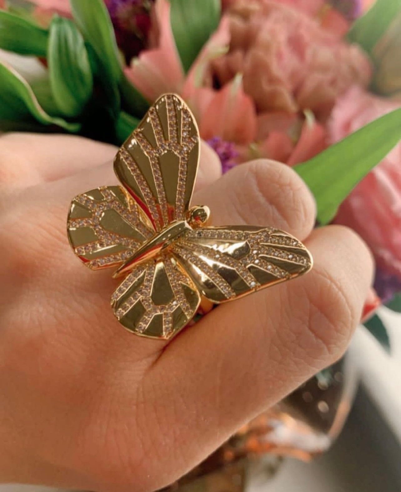 18K Gold Plated Diamonds Butterfly Ring
