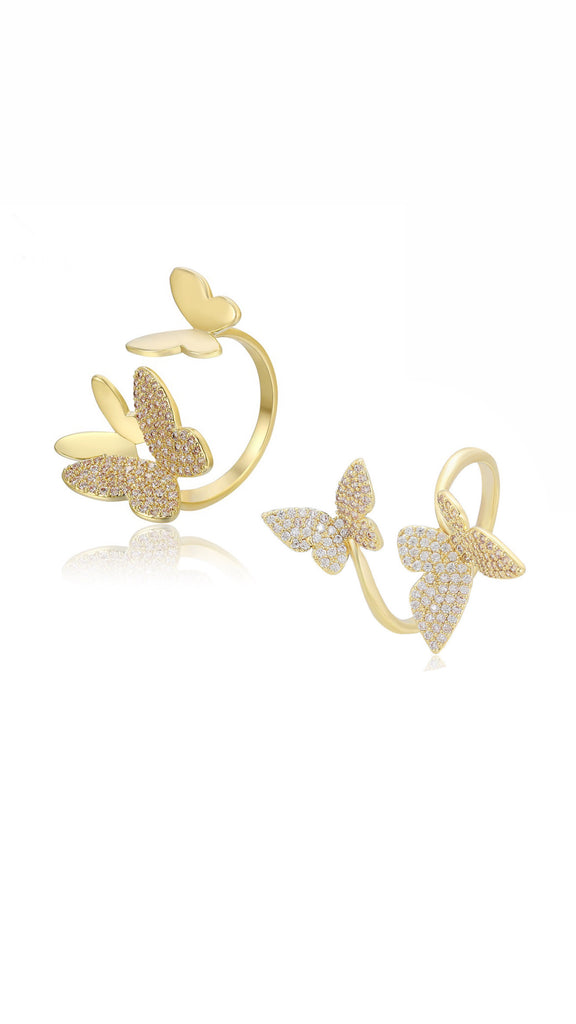 14K Gold Plated Butterfly Ring Set