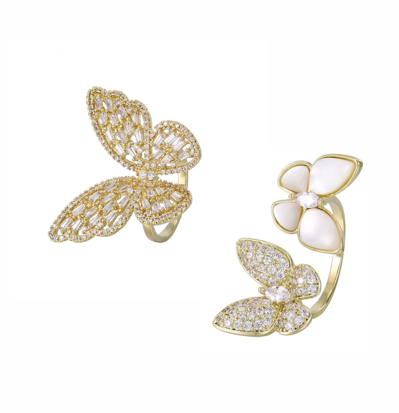 14k Gold Plated Two Butterfly Rings Set