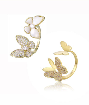 Two Butterfly Rings Set 14k Gold Plated