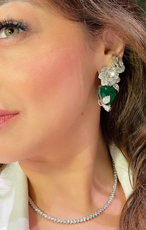 Emerald & CZ Diamond Flower Earring