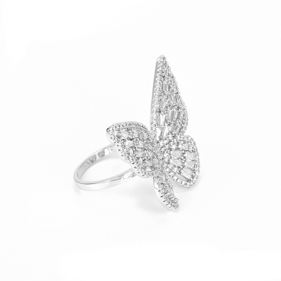 Silver Plated CZ Diamond Butterfly Ring