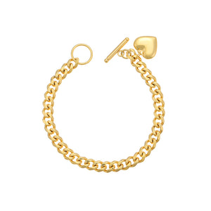 24K Gold Plated Curb Chain Heart Bracelet