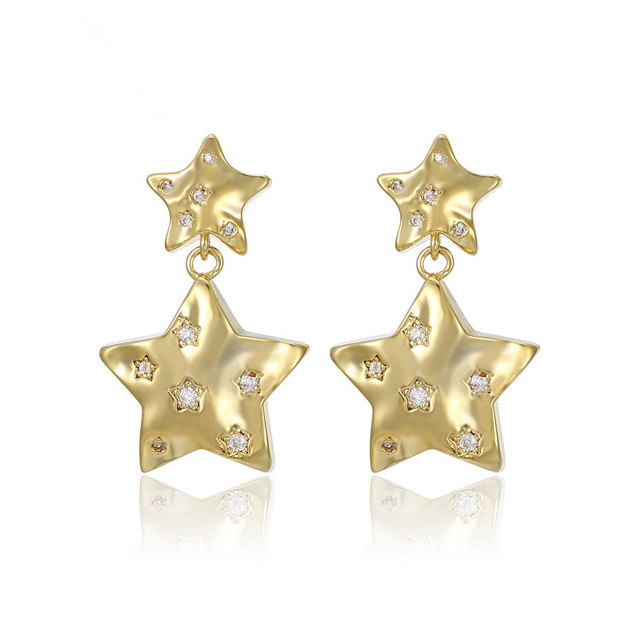 14K Gold Plated Cz Diamond Star Earring