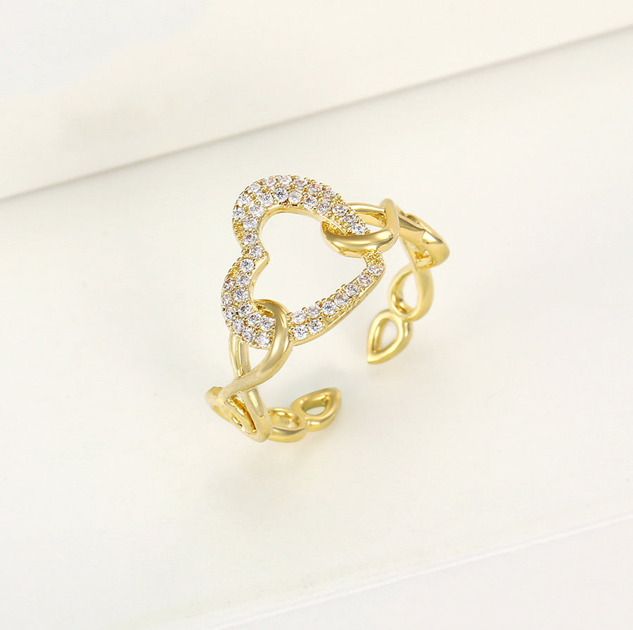 14K Gold Plated Cz Diamond Heart Ring