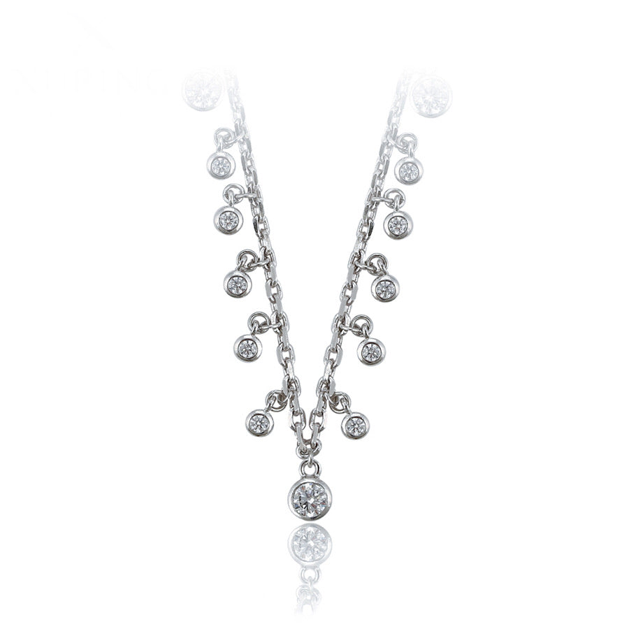 Drop Cz Diamond Rhodium Plated Necklace