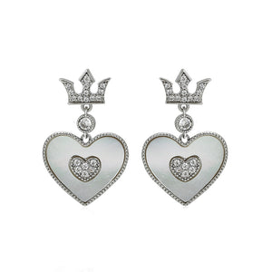Rhodium Plated Cz Diamond Crown Heart Earring