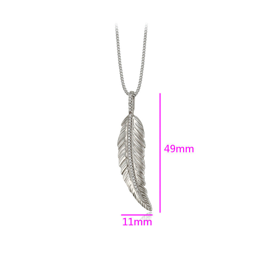 Elegant Cz Diamond Feather Bohemian Necklace
