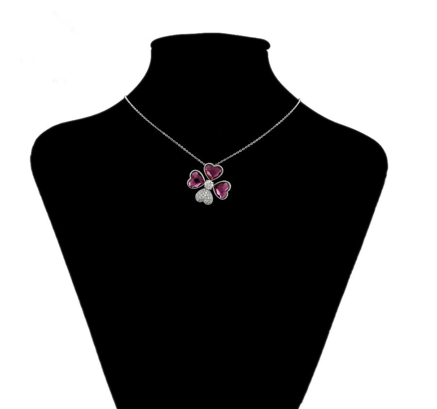 Purple Stone & Cz Diamond Clover Necklace