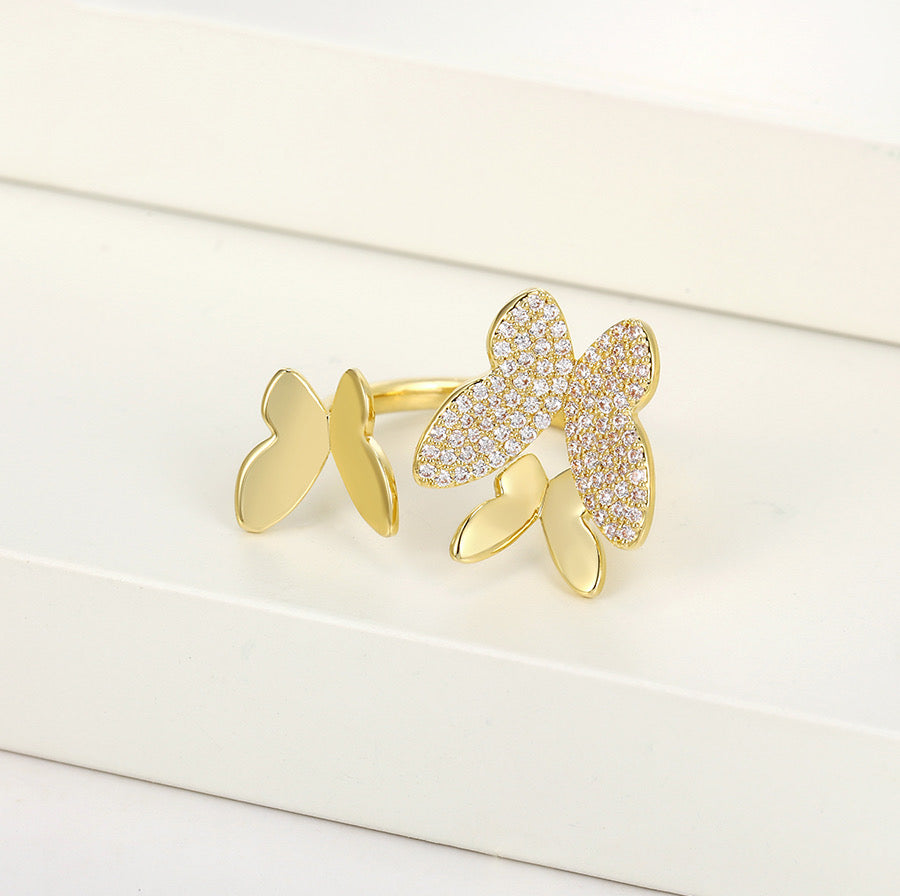 14K Gold Plated Cz Diamond Butterfly Ring