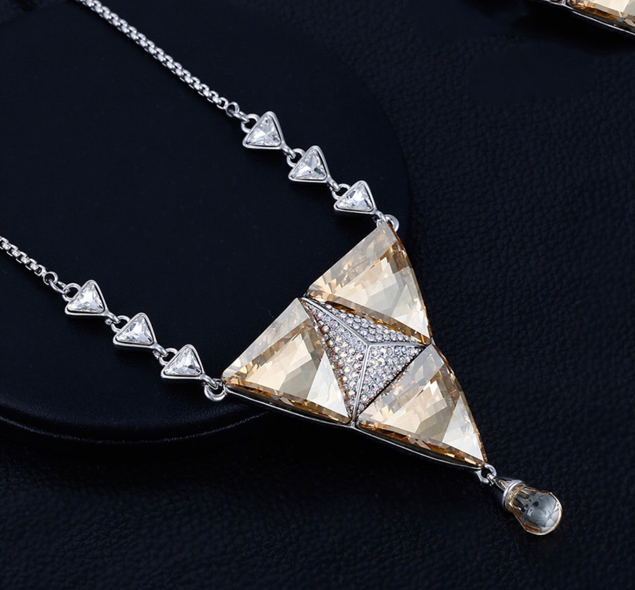 Rhodium plated  Crystal & CZ Diamond Luxury Necklace
