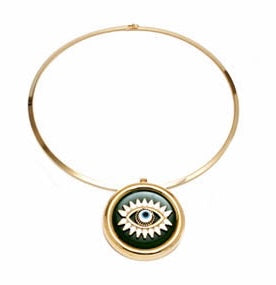Gold plated Enamel Eye Yellow & Green Choker Necklace