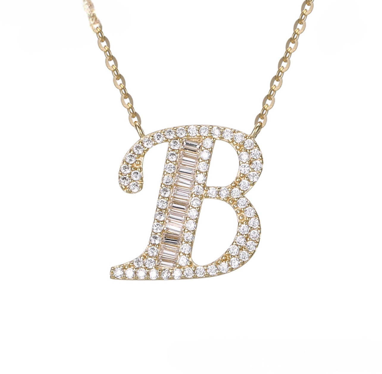 S925 Silver 14k Gold Plated Initial B Necklace