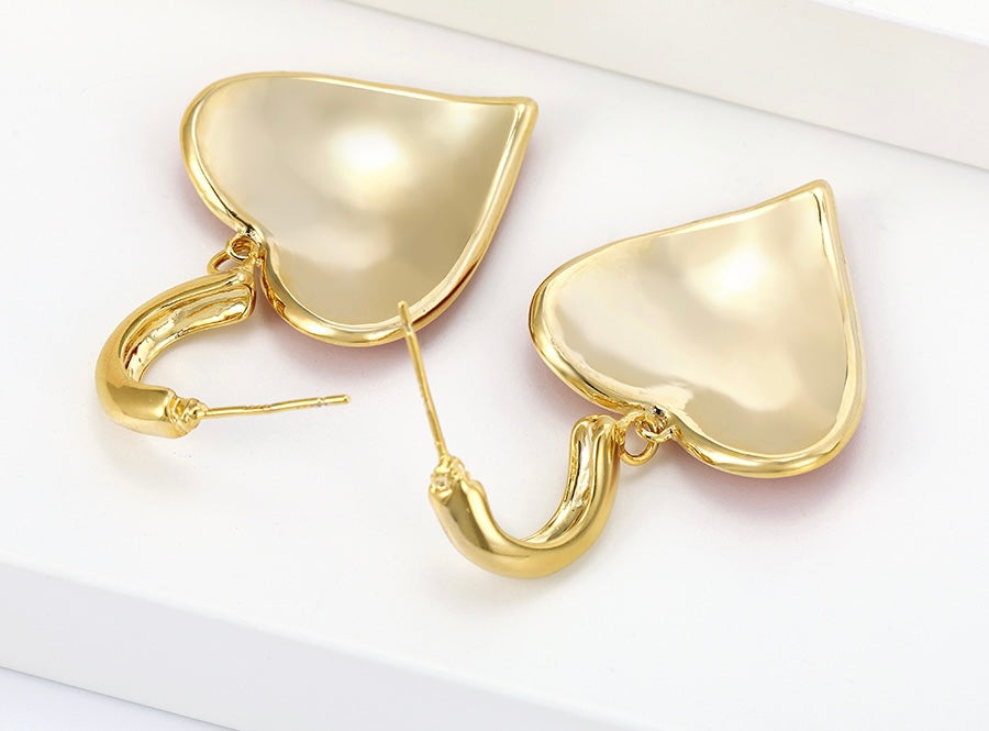 Red Enamel Heart 14K Gold Plated Earring