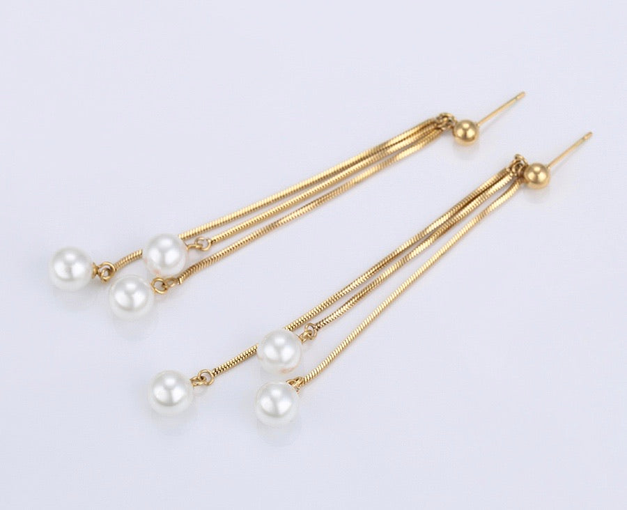 24K Gold Plated Pearl Tassel Earring