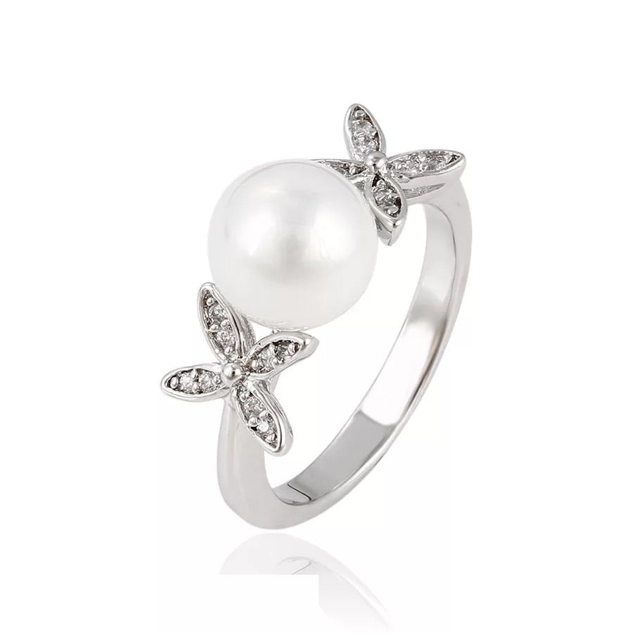 Pearl & Cz Diamond Ring