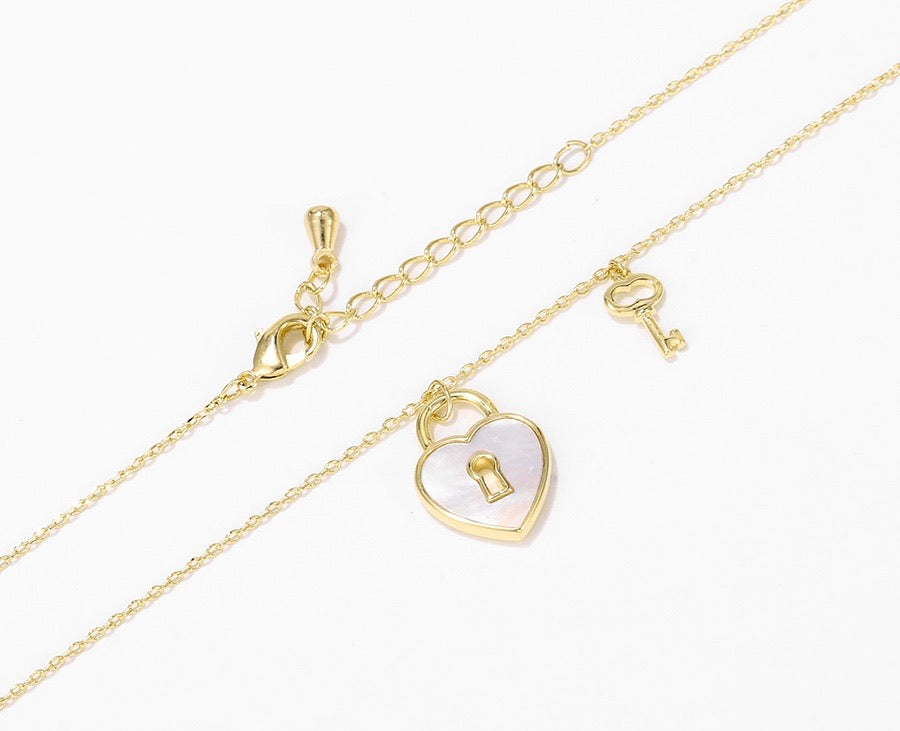 14K Gold Plated Heart & Key Necklace