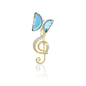 14K Gold Plated Blue Crystal Butterfly & Cz Diamond Brooch