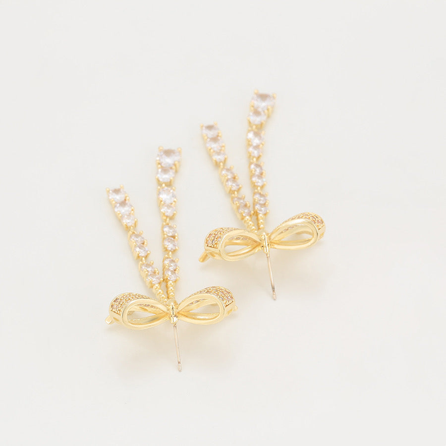 14K Gold Plated Cz Diamond Bow Tassel Earring