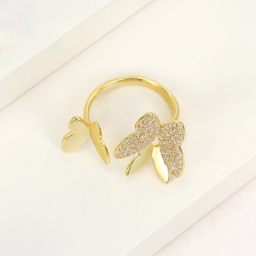 14K Gold Plated Cz Diamond Butterfly Ring
