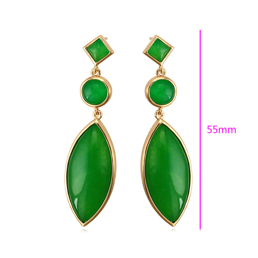 18K Gold Plated Green Jade Drop Earring