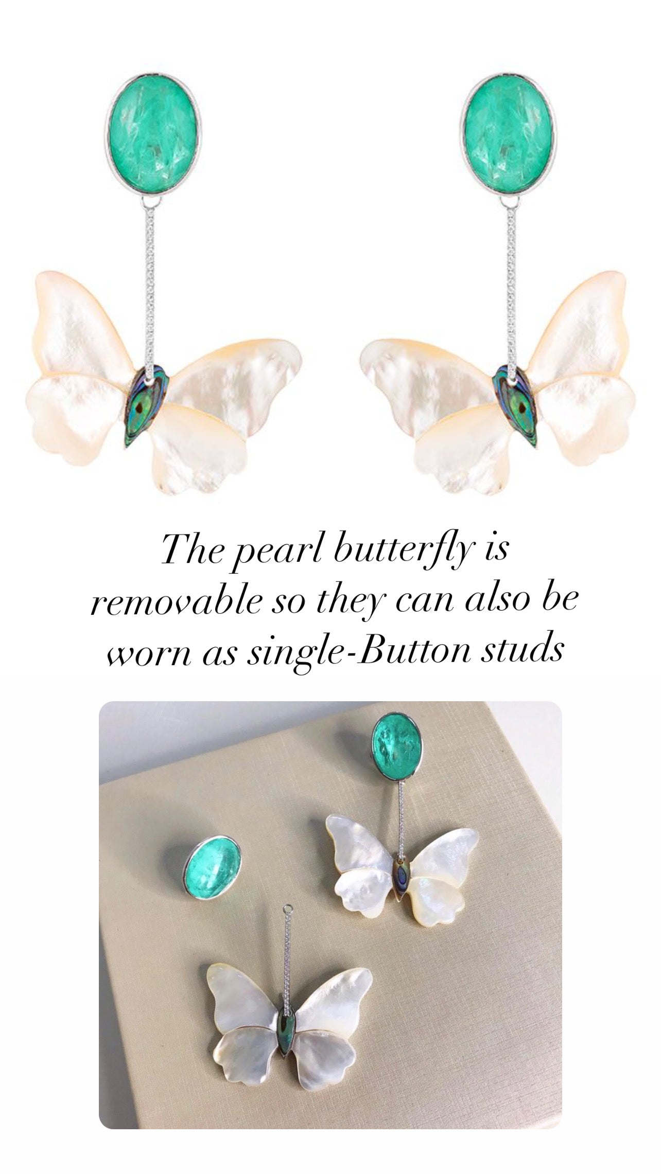 Handmade Tourmaline , Mother Of Pearl & Abalone Shell Butterfly Earring