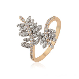 Elegant Gold Plated Cz Diamond Leaf Ring