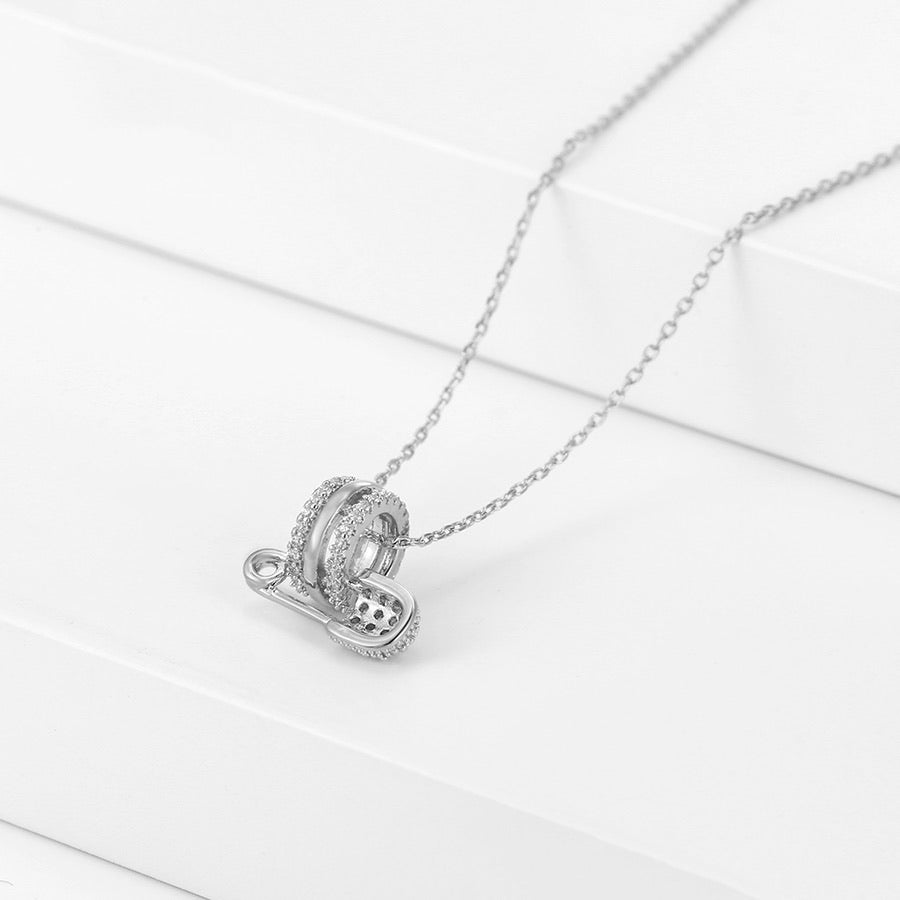 Modern Design Cz Diamond Safety Pin Rhodium Plated Necklace