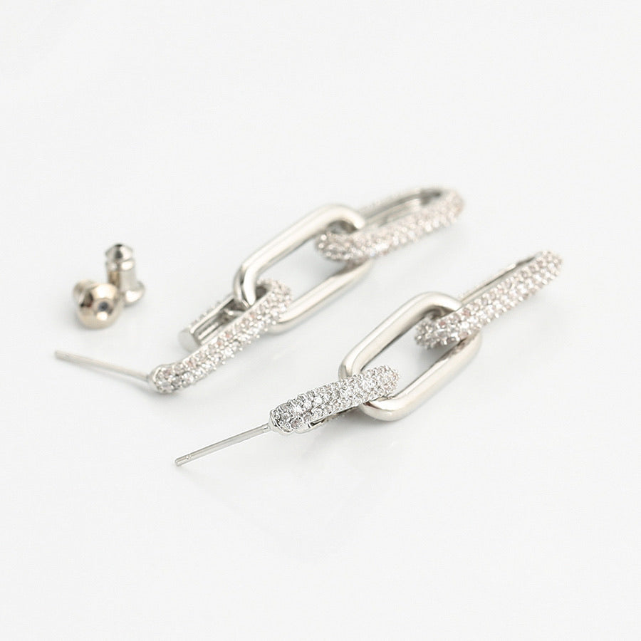 Lovely Rhodium Plated CZ Diamond Chain Link Earring