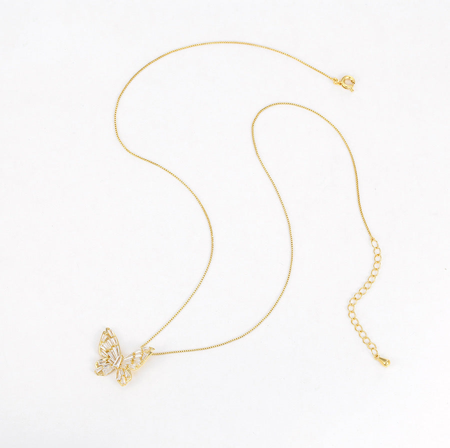 14K Gold Plated Cz Diamond Butterfly Necklace