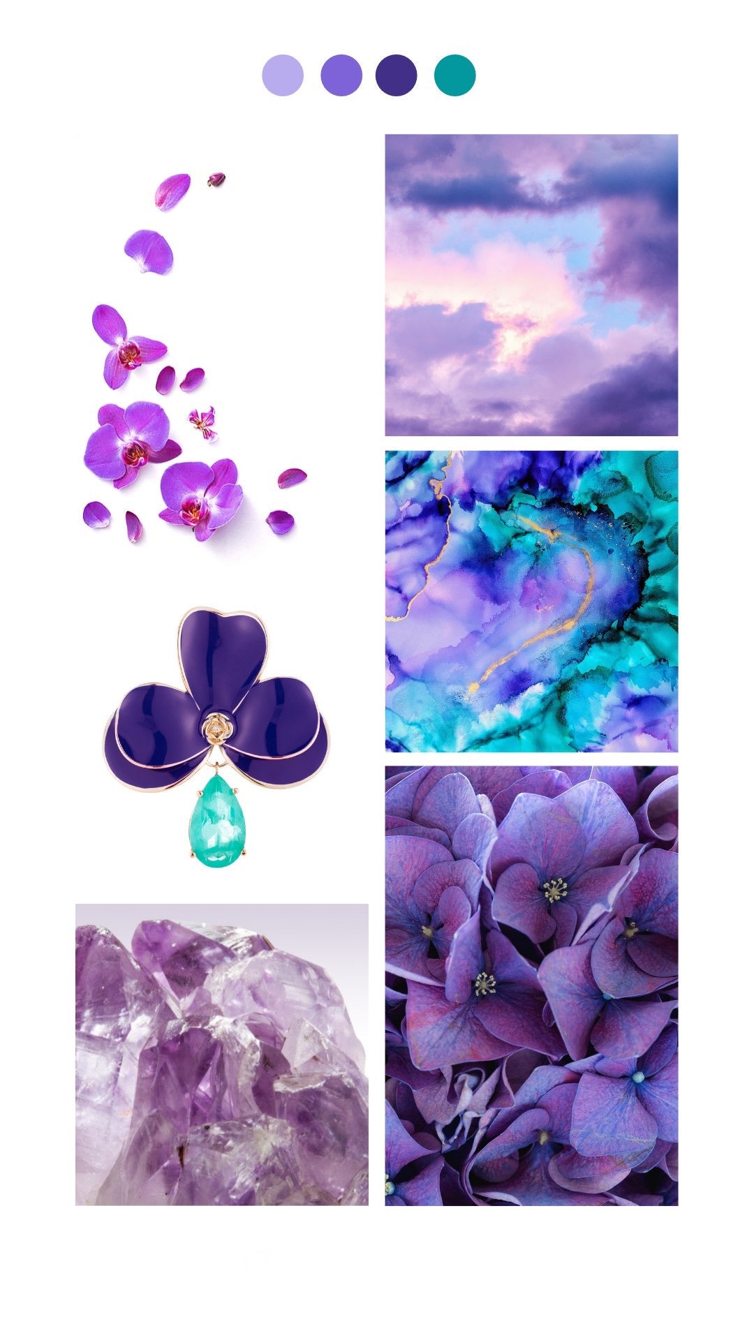 Italian Enamel Violet Orchid Drop Paraiba Earring