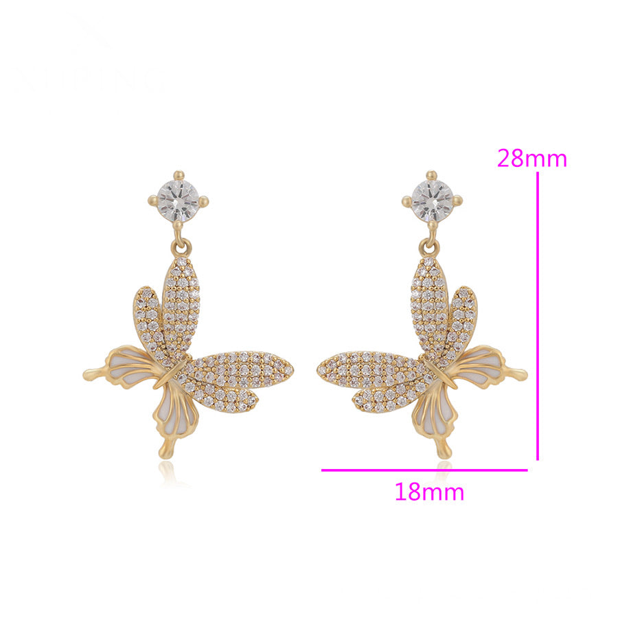 14K Gold Plated Cz Diamond Butterfly Earring