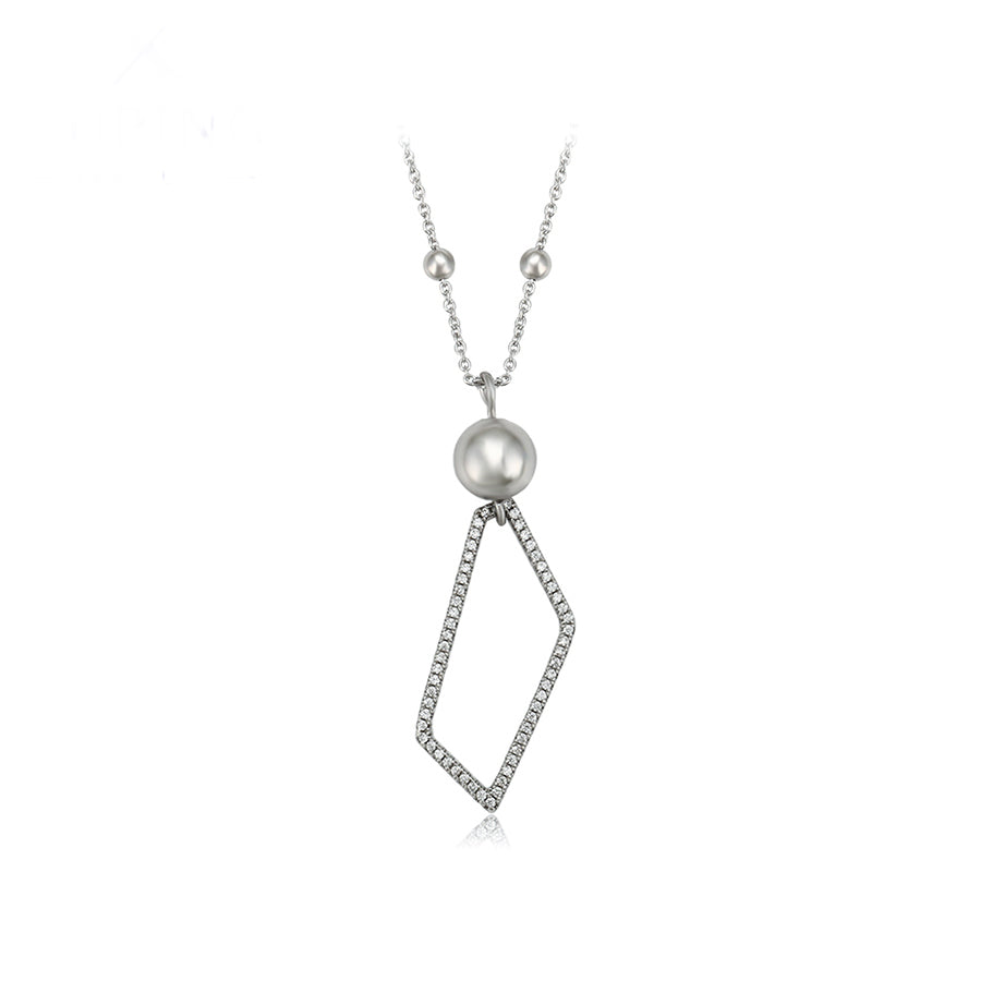 Rhodium Plated Geometric Pattern Necklace