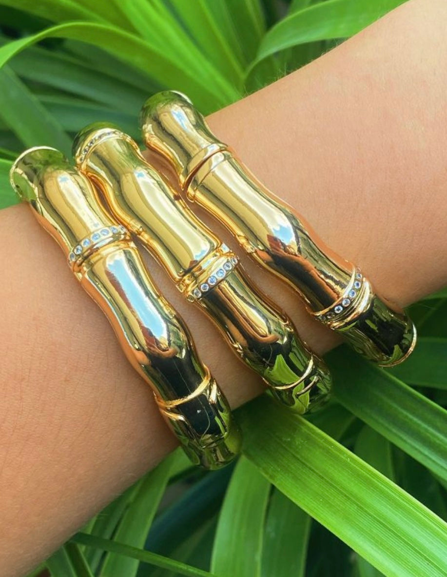 18k Gold Plated Cz Diamond Glossy Bamboo Bracelet