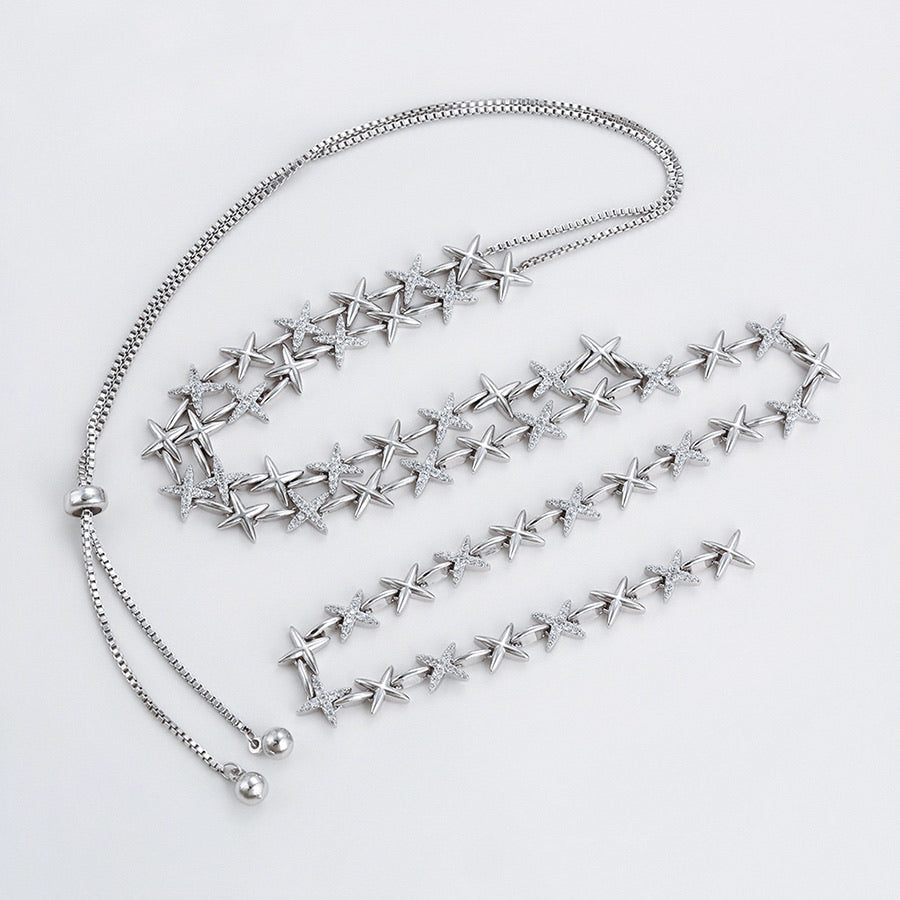 Elegant Diamond Star Necklace Adjustable Length