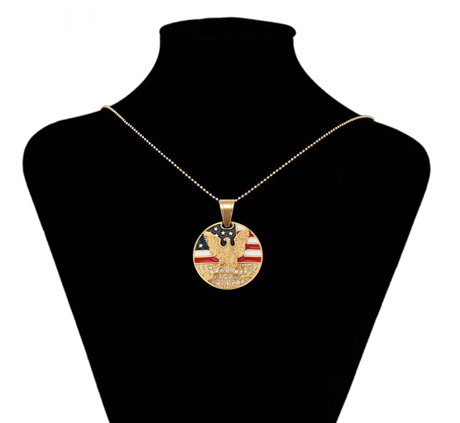 24K Gold Plated American Flag Necklace
