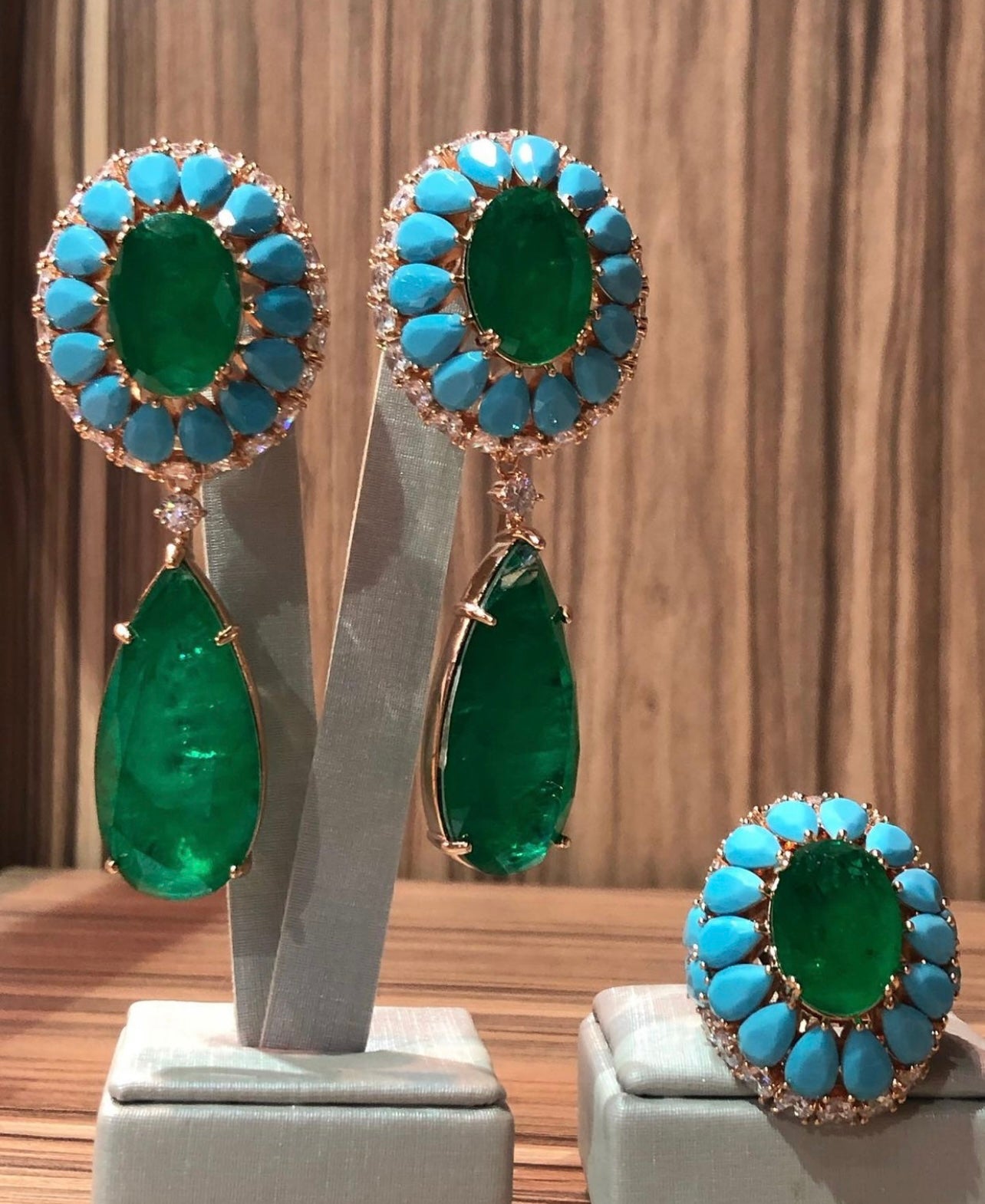 Emerald & Turquoise 18k Gold Plated Drop Earring