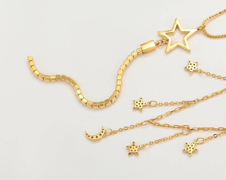 Elegant 24K Gold Plated Star Layered Necklace