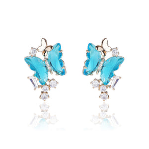 18K Gold Plated Cz Diamond Blue Butterfly Earring