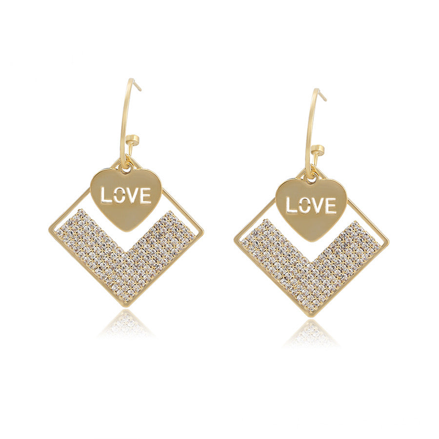 14K Gold Plated Cz Diamond Love & Heart Earring
