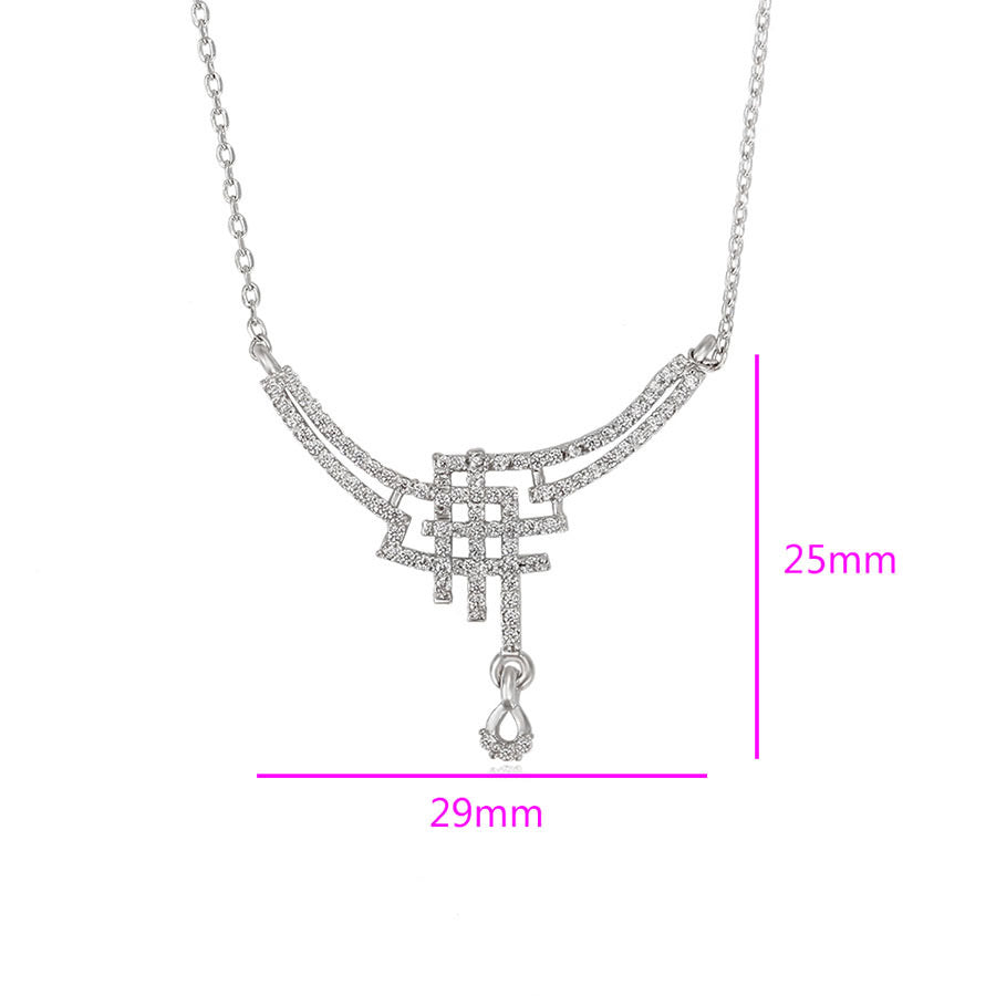 Rhodium Plated Cz Diamond Geometric Necklace