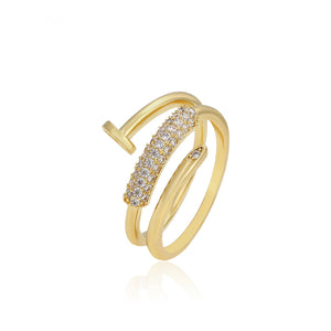 14K Gold Plated Triple Wrap Nail Head Ring