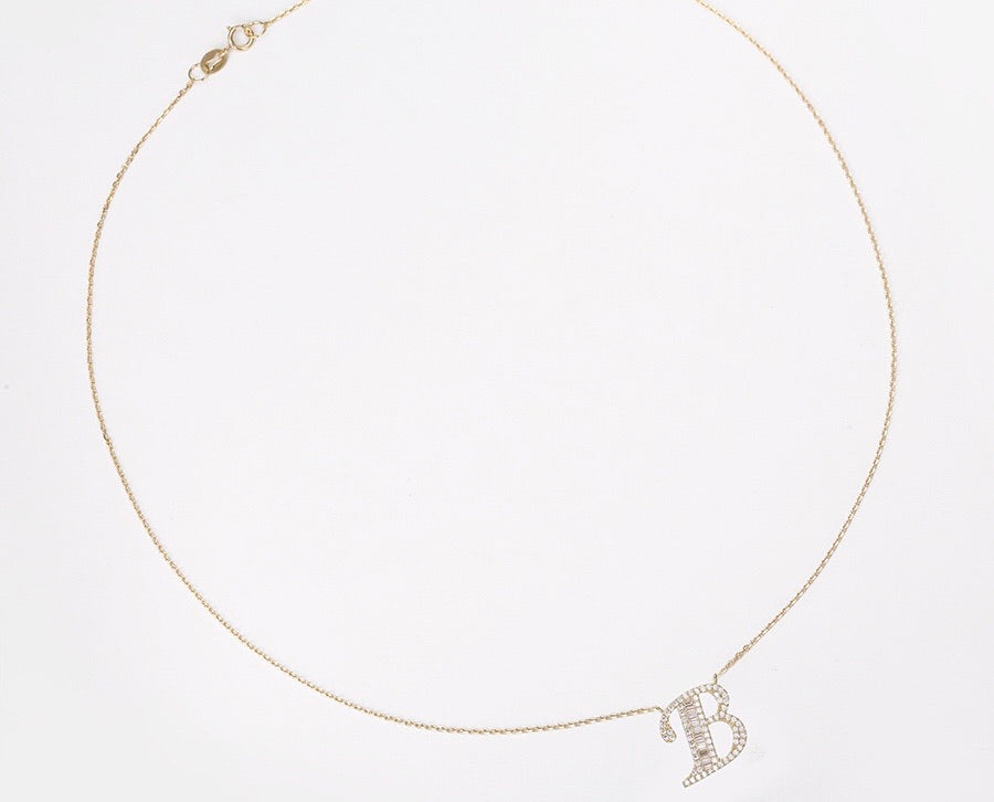 S925 Silver 14k Gold Plated Initial B Necklace