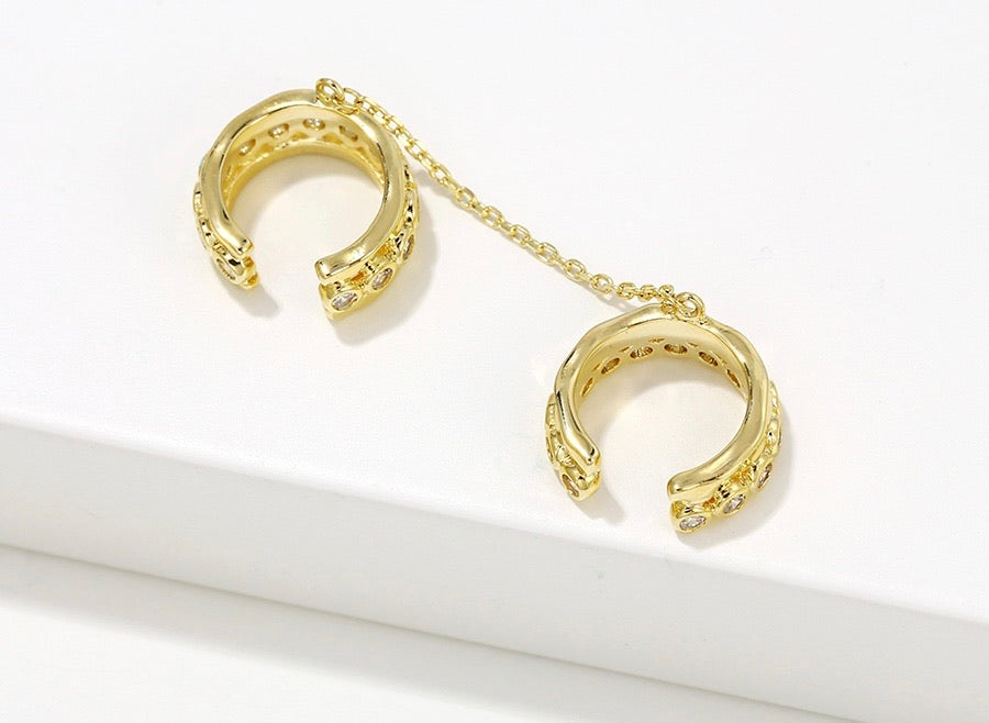 14K Gold Plated CZ Diamond Chain Ear Cuff