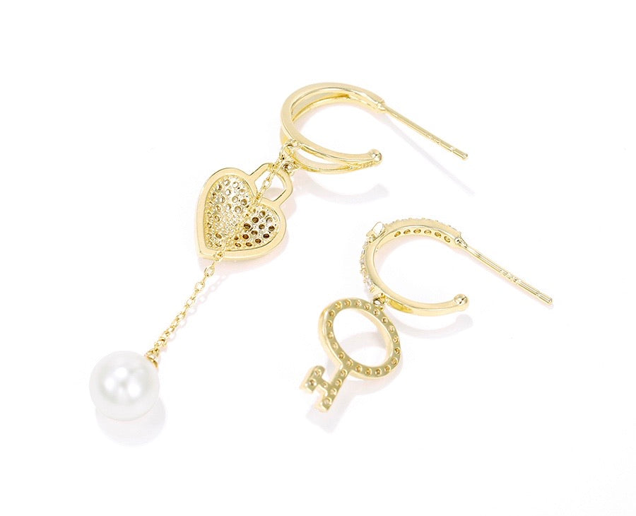 14K Gold Plated Heart & Key Earring