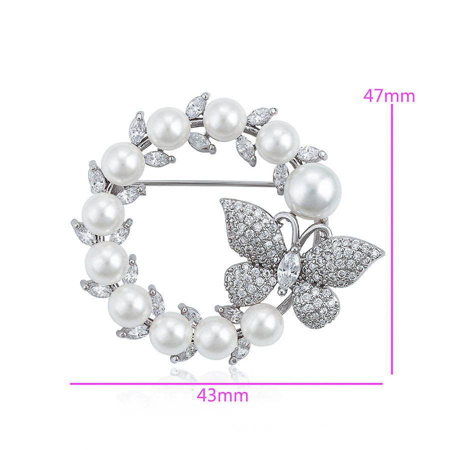 Pretty Cz Diamond Butterfly & Pearl brooch