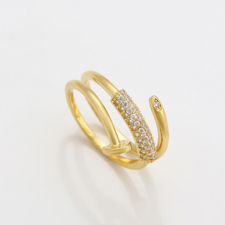 14K Gold Plated Triple Wrap Nail Head Ring